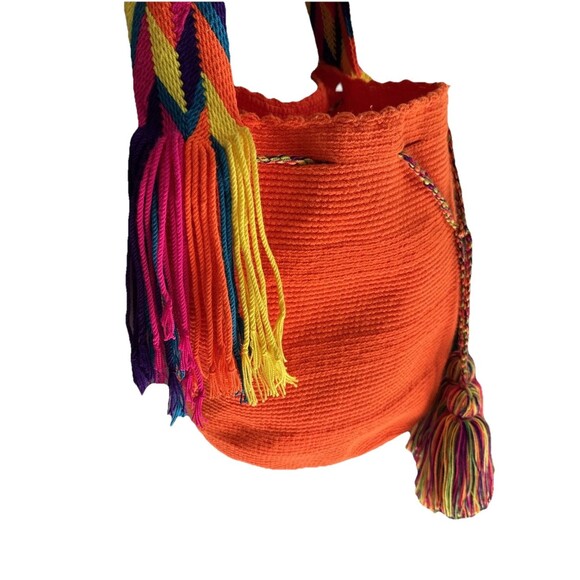 Wayuu Mochila Bag Large Size Orange Handmade from Colombia Crossbody Hobo Bag - Picture 6 of 14